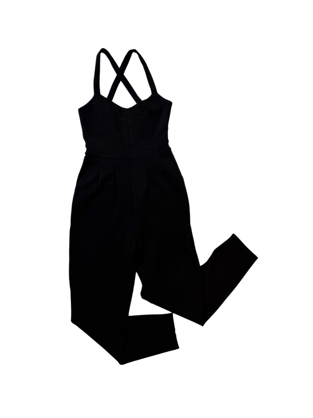 Anthropologie Black Jumpsuit Size XS Sleeveless Cross Back Elegant Romper.